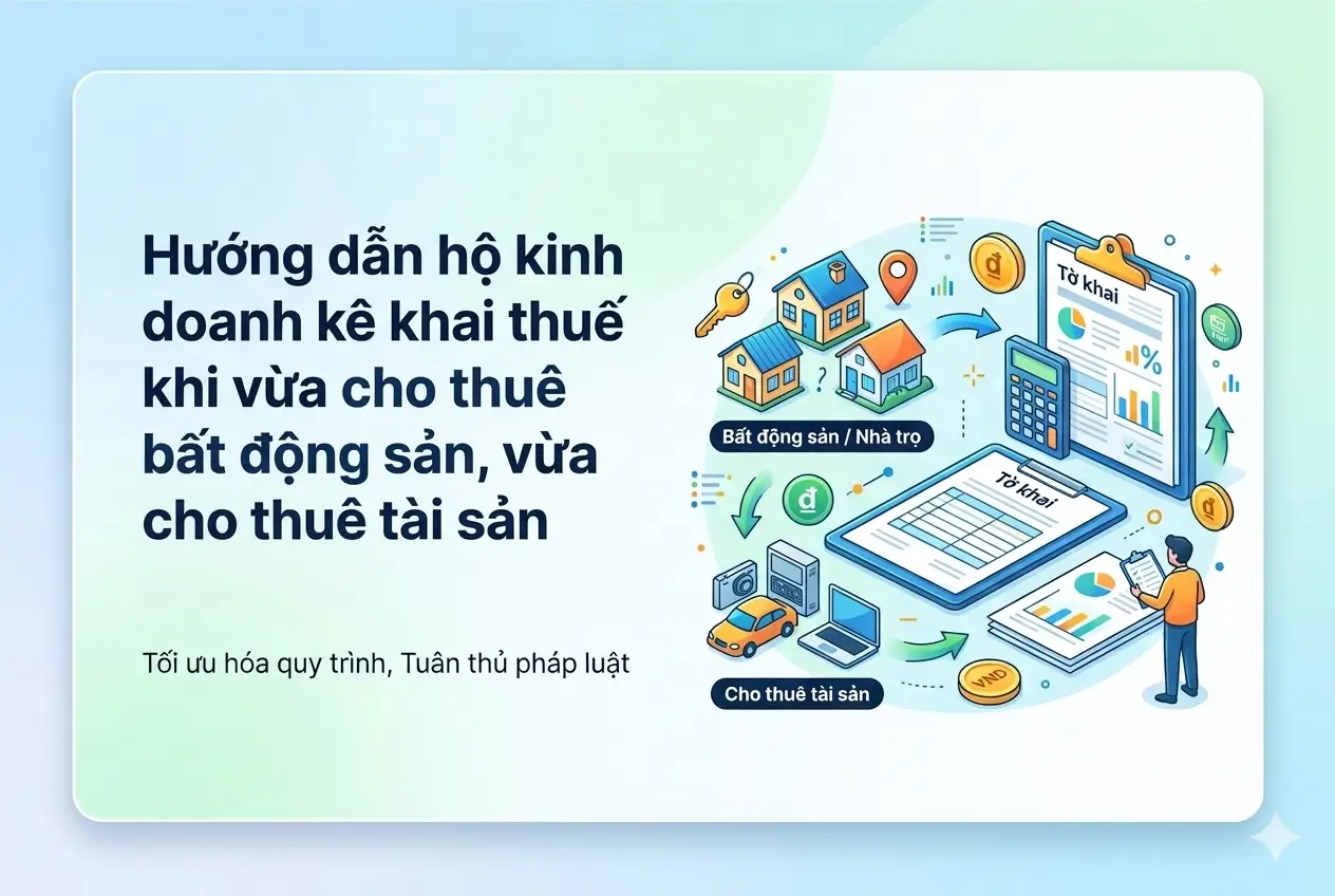 Hướng dẫn hộ kinh doanh kê khai thuế khi vừa cho thuê bất động sản (ví dụ như nhà trọ) vừa cho thuê tài sản